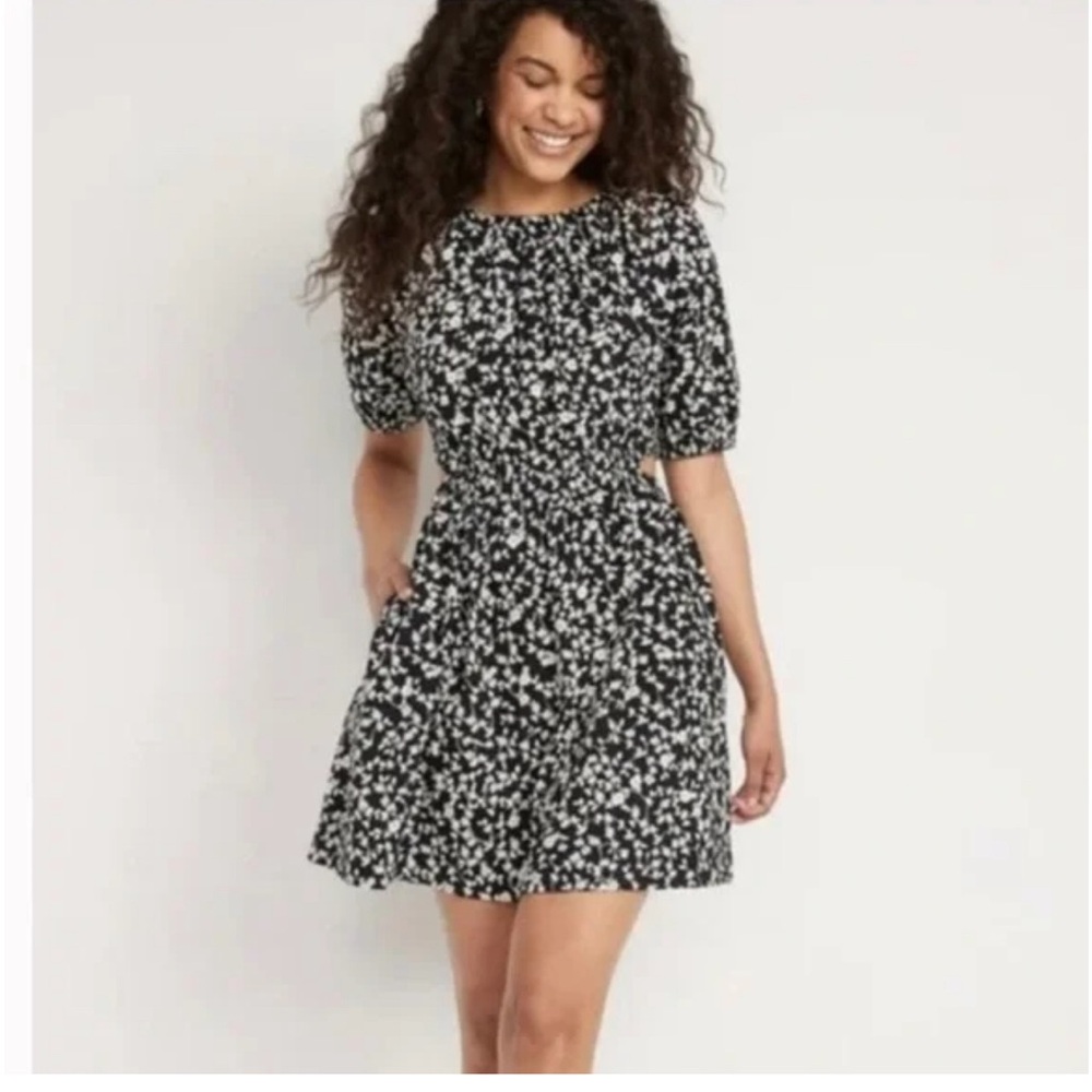 Old Navy Waist-Defined Puff Sleeve Side Cutout Dress